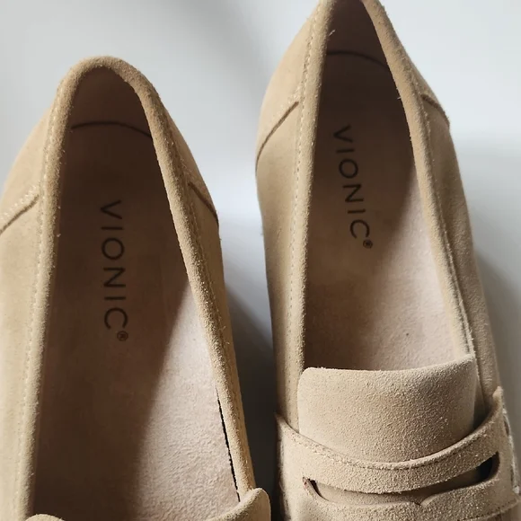 Vionic Tan Suede Penny Loafers Comfort Orthotic Slip On Flats - Picture 6 of 10